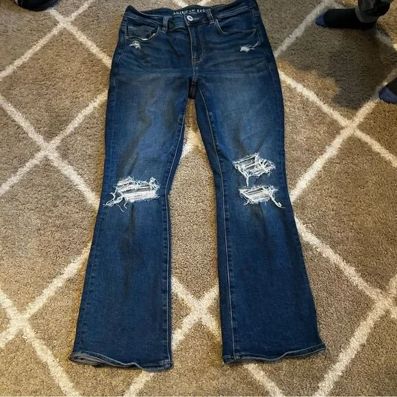 American Eagle High Rise Skinny Kick Distressed Jeans size 8R - Picture 3 of 6
